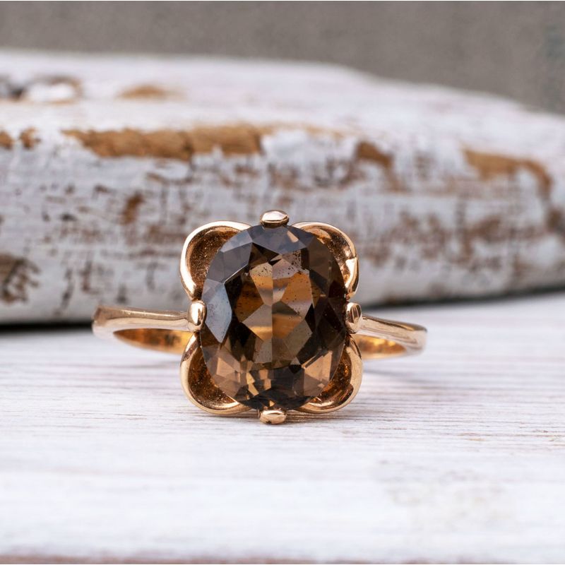 14K Rose gold Vintage Ring With 8x10 Smoky Quartz Gemstone