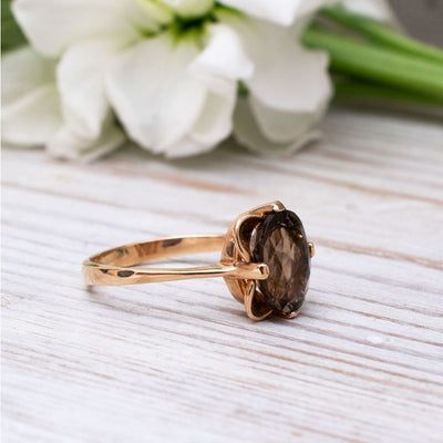 14K Rose gold Vintage Ring With 8x10 Smoky Quartz Gemstone