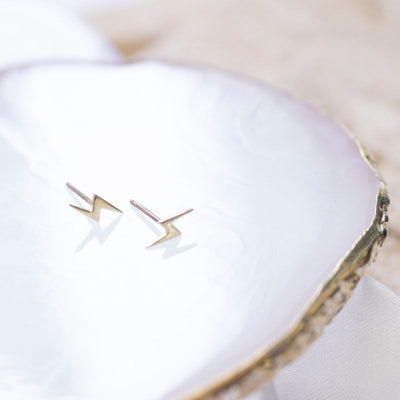 14k Solid Gold Lightning Stud Earrings With Gold Closures