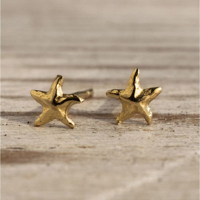 14k Solid Gold Starfish Stud Earrings With Gold Closures