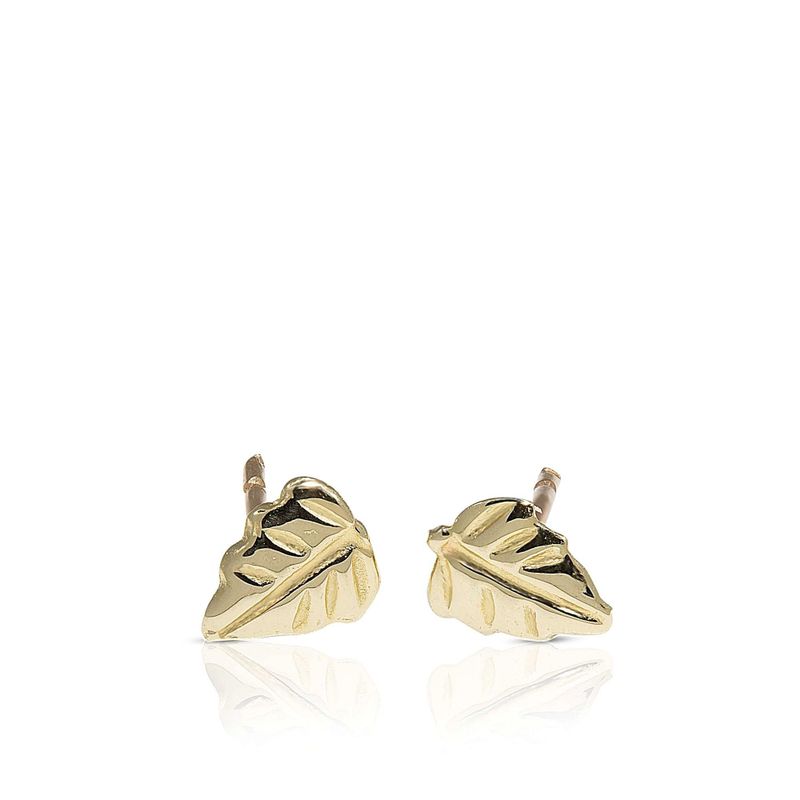 14k Solid Gold Fig Leaf Stud Earrings With Gold Closures