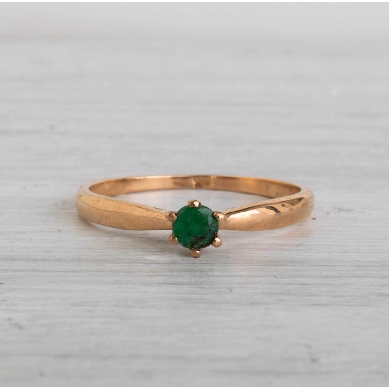 14K Rose Gold Round Green Emerald 3mm Ring