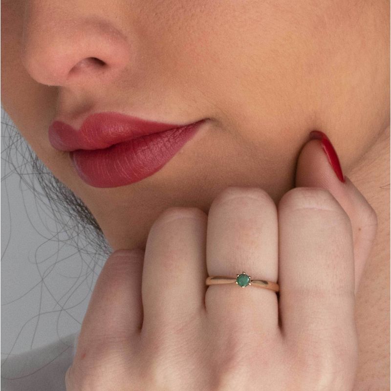 14K Rose Gold Round Green Emerald 3mm Ring