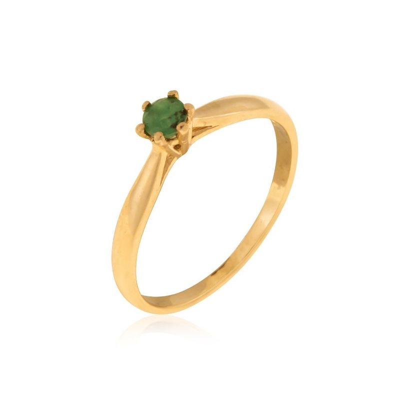 14K Yellow Gold Round Green Emerald 3mm Ring