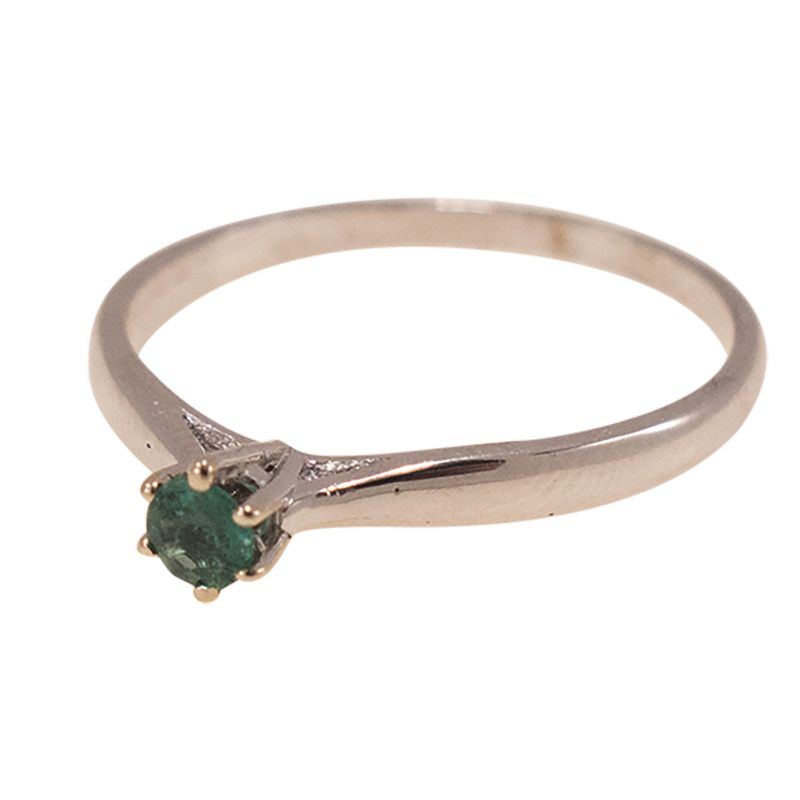 14k White Gold 3mm Natural Green Emerald Solitaire Ring