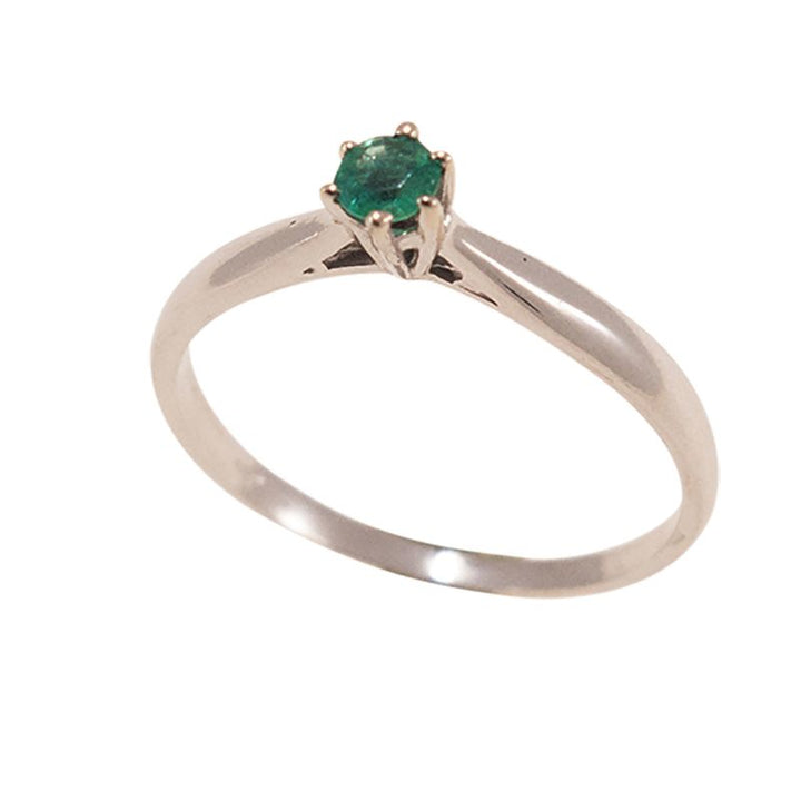 14k White Gold 3mm Natural Green Emerald Solitaire Ring