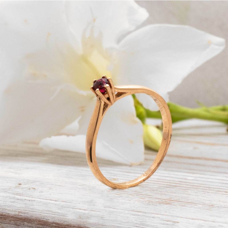 14K Rose Gold Round Red Ruby 3mm Ring
