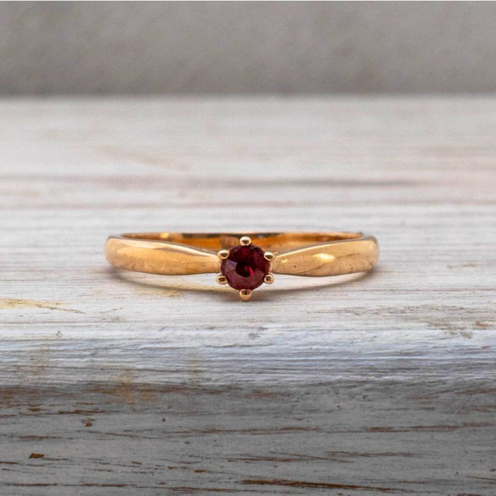 14K Rose Gold Round Red Ruby 3mm Ring