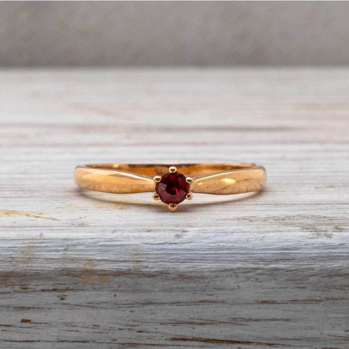 14K Rose Gold Round Red Ruby 3mm Ring