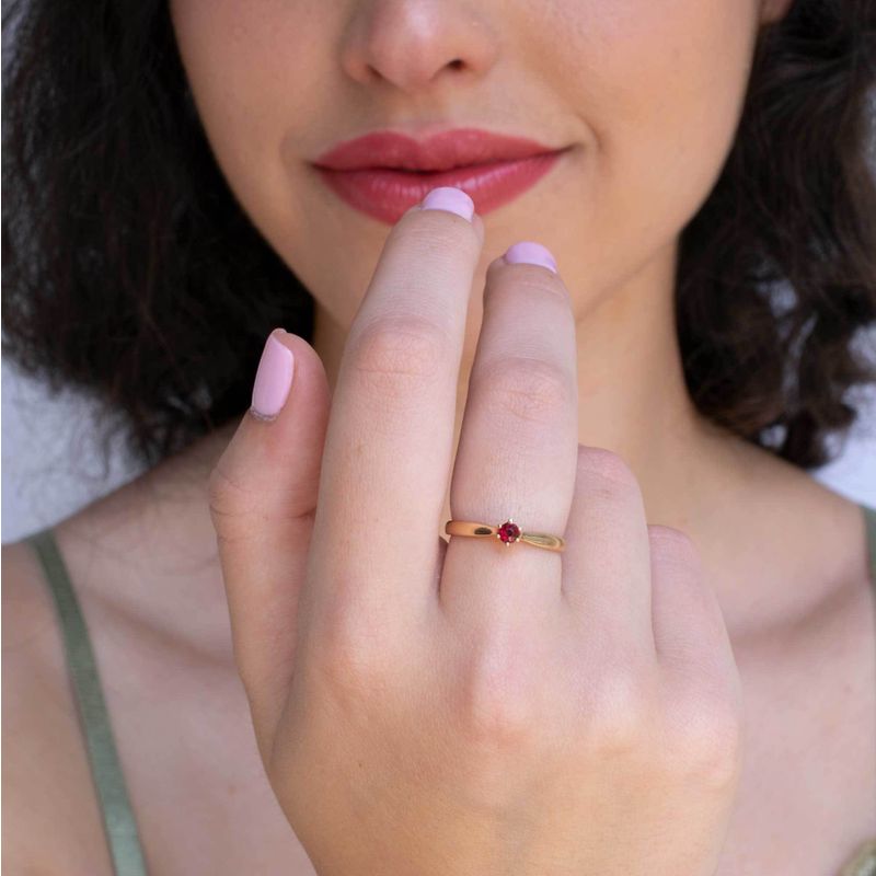 14K Rose Gold Round Red Ruby 3mm Ring