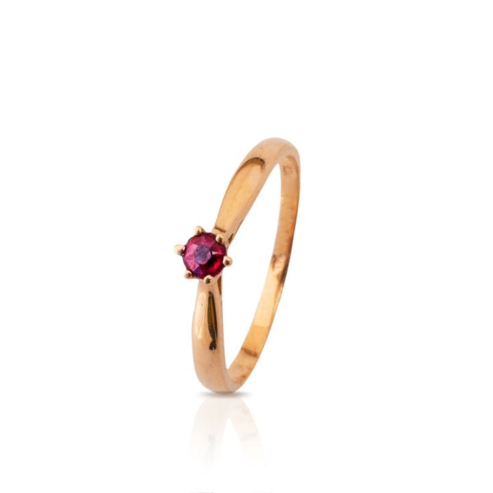 14k Yellow Gold 3mm Natural Red Ruby Solitaire Ring