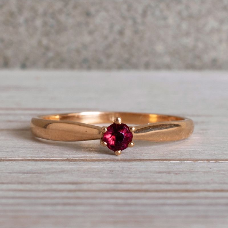 14k Yellow Gold 3mm Natural Red Ruby Solitaire Ring