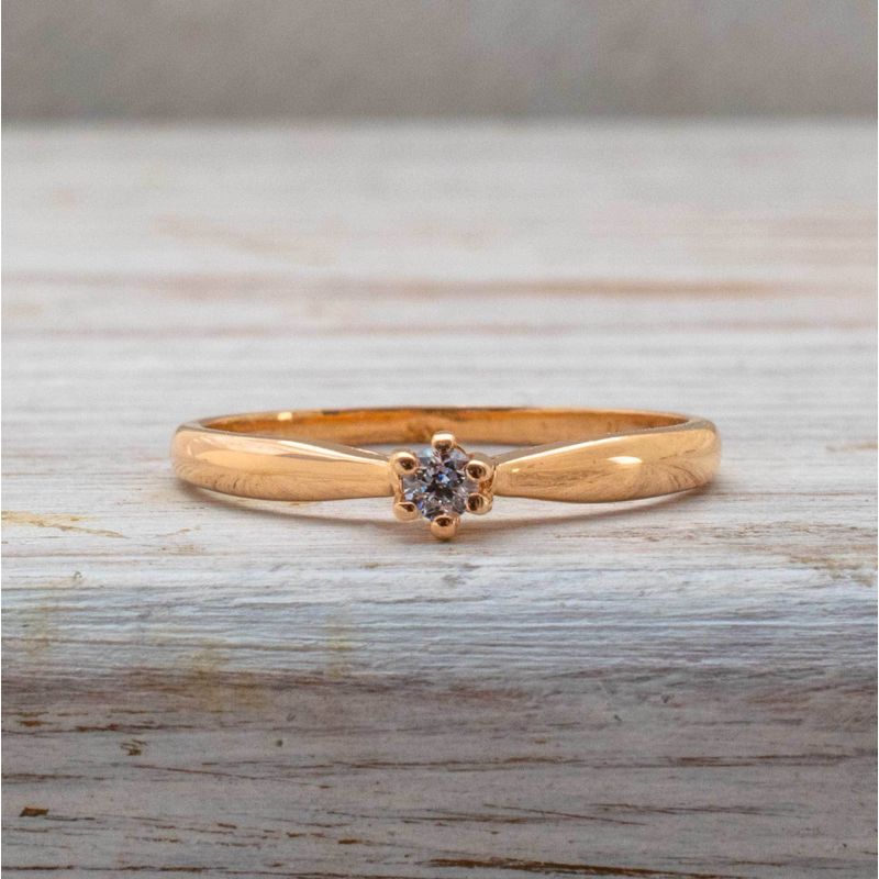 14K Rose Gold Round White Diamond 3mm Ring