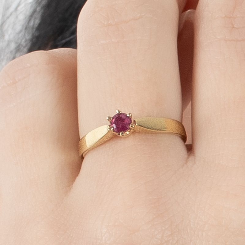 14k Yellow Gold 4mm Natural Red Ruby Solitaire Ring