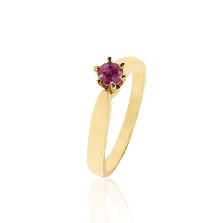 14k Yellow Gold 4mm Natural Red Ruby Solitaire Ring