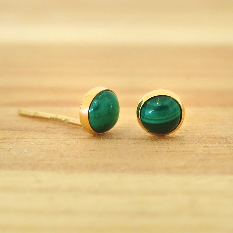 14k Solid Gold 4mm Malachite Stud Earrings With Gold Closures