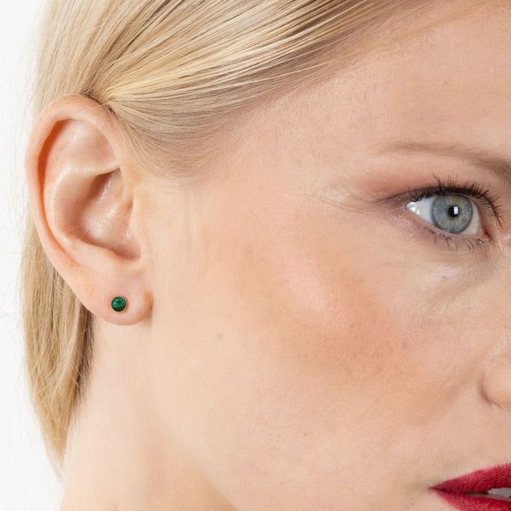 14k Solid Gold 4mm Malachite Stud Earrings With Gold Closures