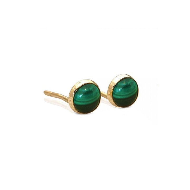 14k Solid Gold 4mm Malachite Stud Earrings With Gold Closures