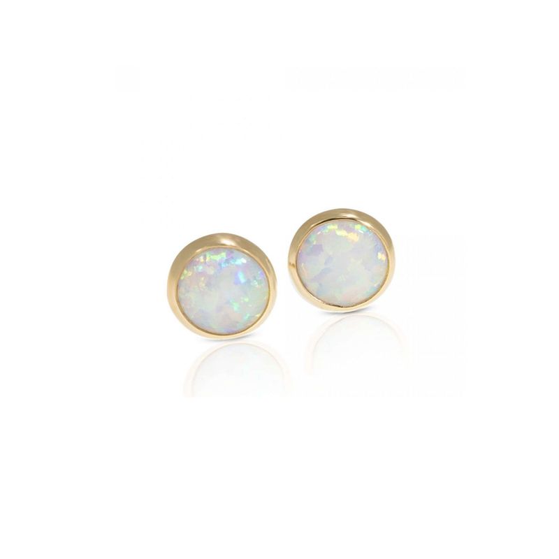 14k Solid Gold 4mm White Opal Stud Earrings With Gold Closures