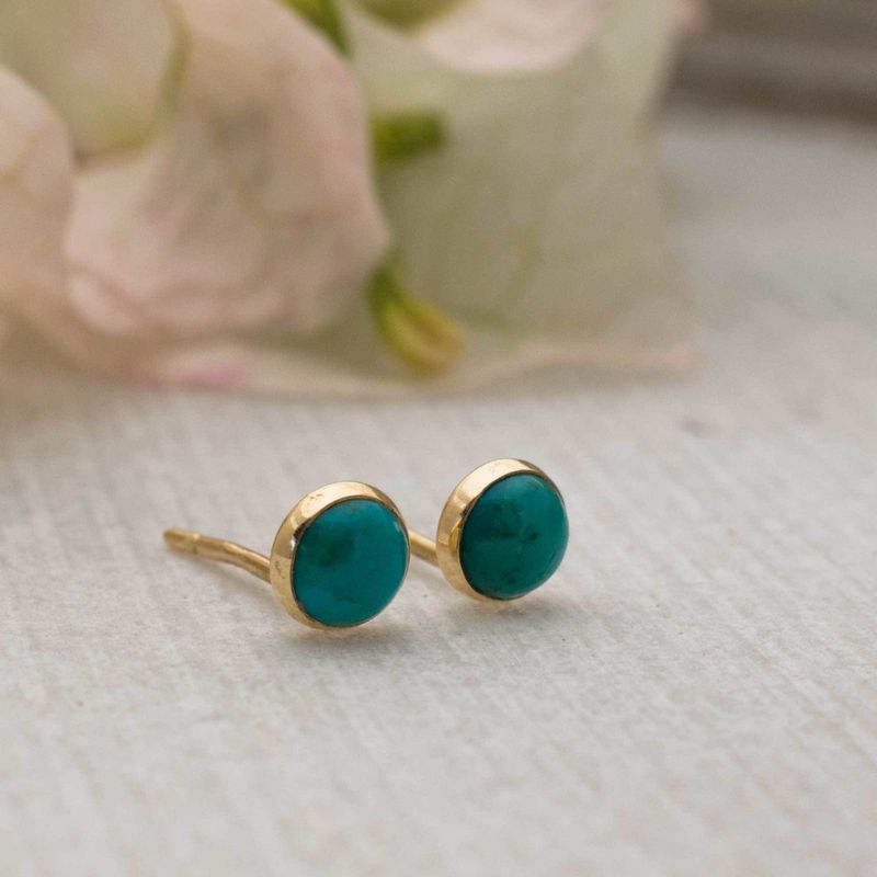 14k Solid Gold 4mm Turquoise Stud Earrings With Gold Closures