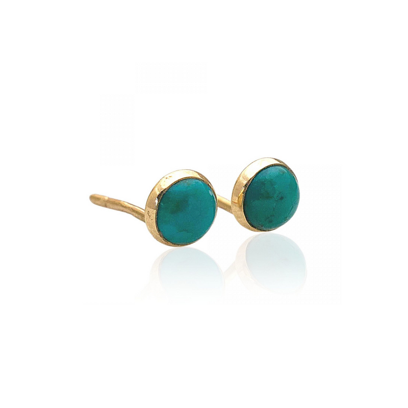 14k Solid Gold 4mm Turquoise Stud Earrings With Gold Closures