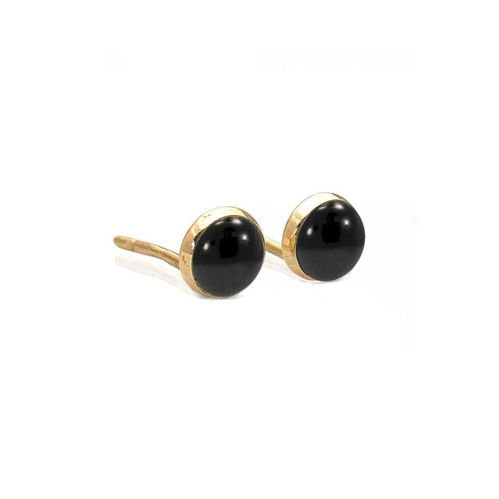 14k Solid Gold 6mm Black Onyx Stud Earrings With Gold Closures