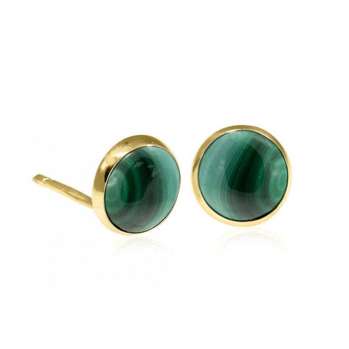 14k Solid Gold 8mm Malachite Stud Earrings With Gold Closures