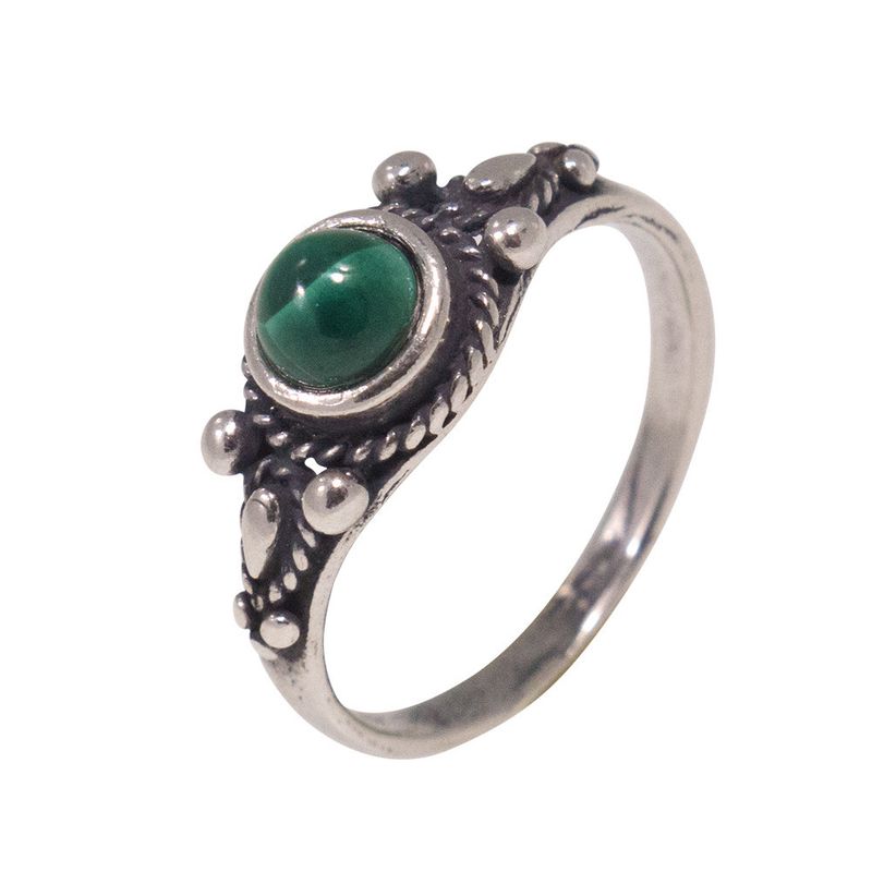 925 Sterling Silver Dainty Ring With A 5mm Malachite Gemstone