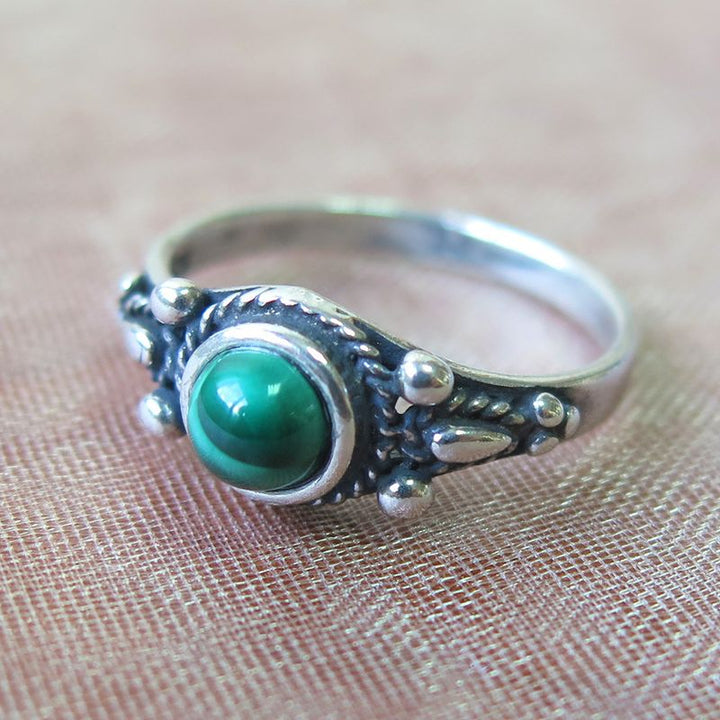 925 Sterling Silver Dainty Ring With A 5mm Malachite Gemstone