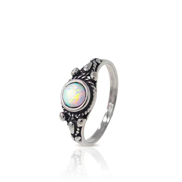 925 Sterling Silver Round White Opal 5mm Ring