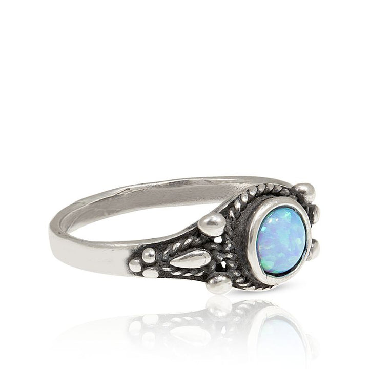 925 Sterling Silver Dainty Ring With A 5mm Blue Opal Gemstone