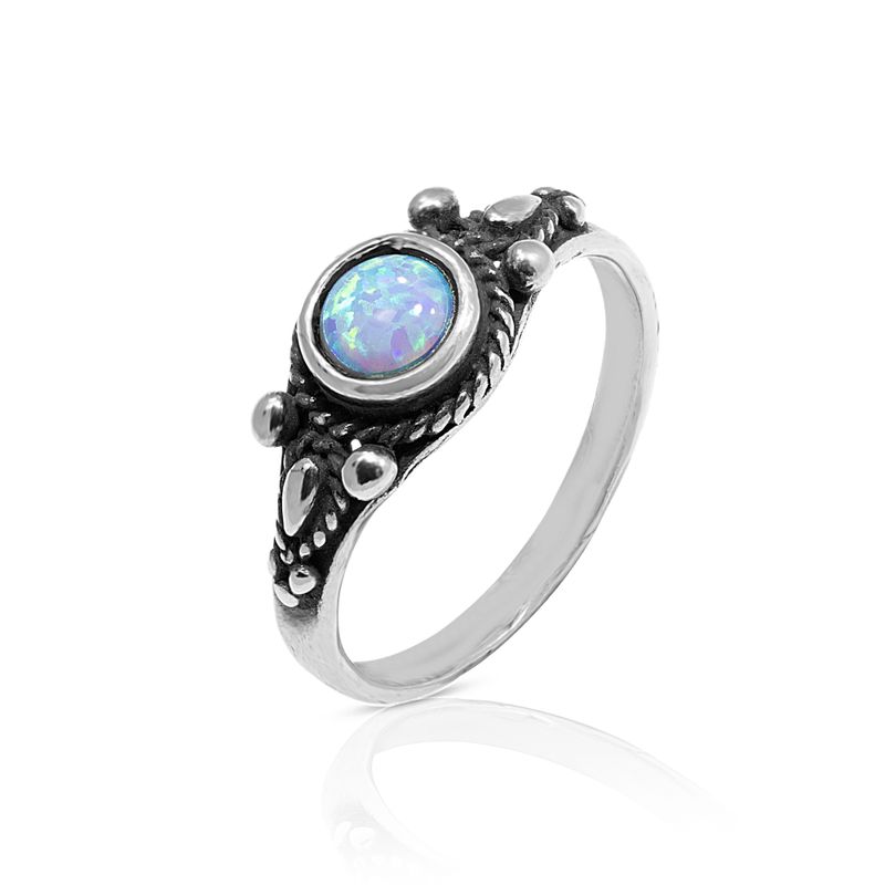 925 Sterling Silver Dainty Ring With A 5mm Blue Opal Gemstone