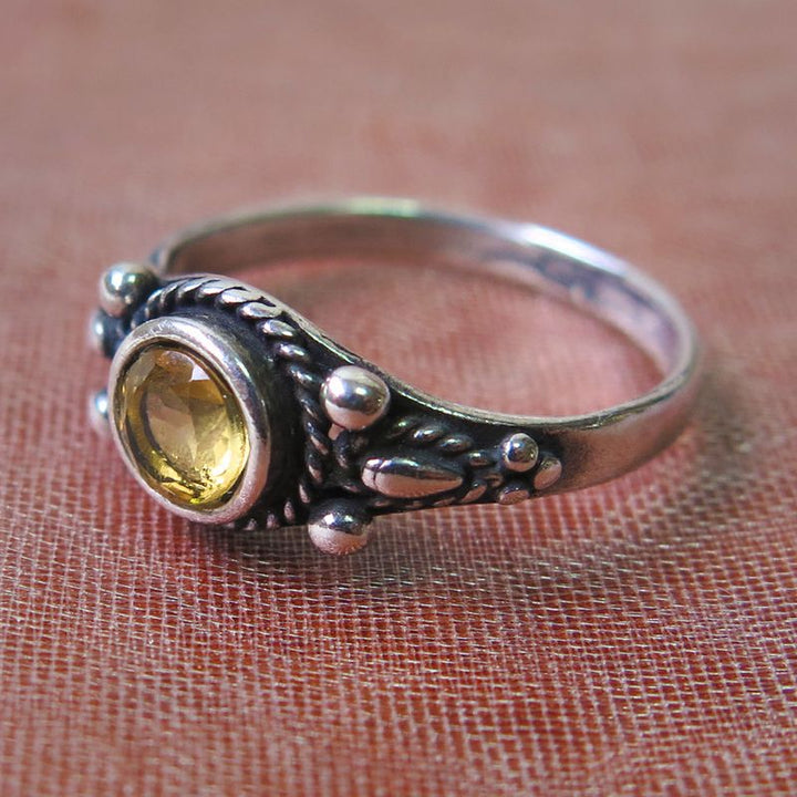 925 Sterling Silver Yellow Citrine 5mm Ring