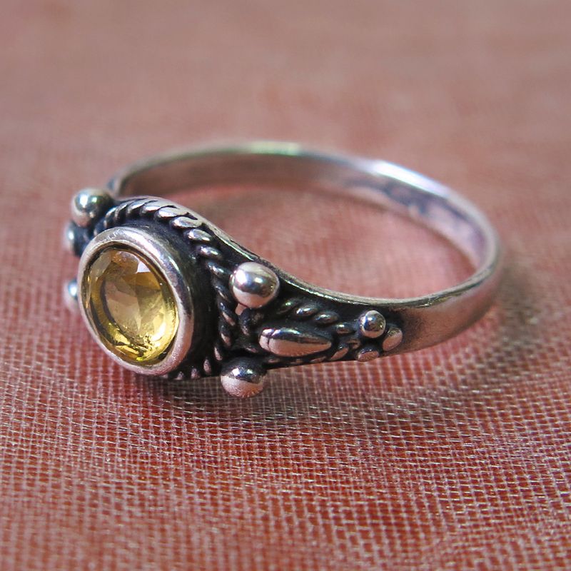 925 Sterling Silver Yellow Citrine 5mm Ring