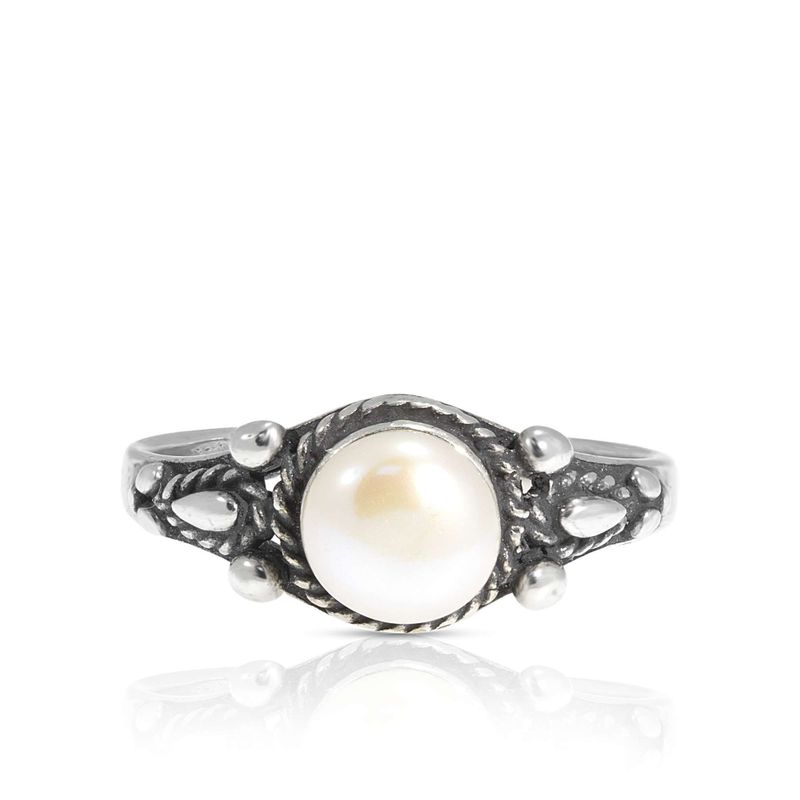 925 Sterling Silver Round White Pearl 5mm Ring
