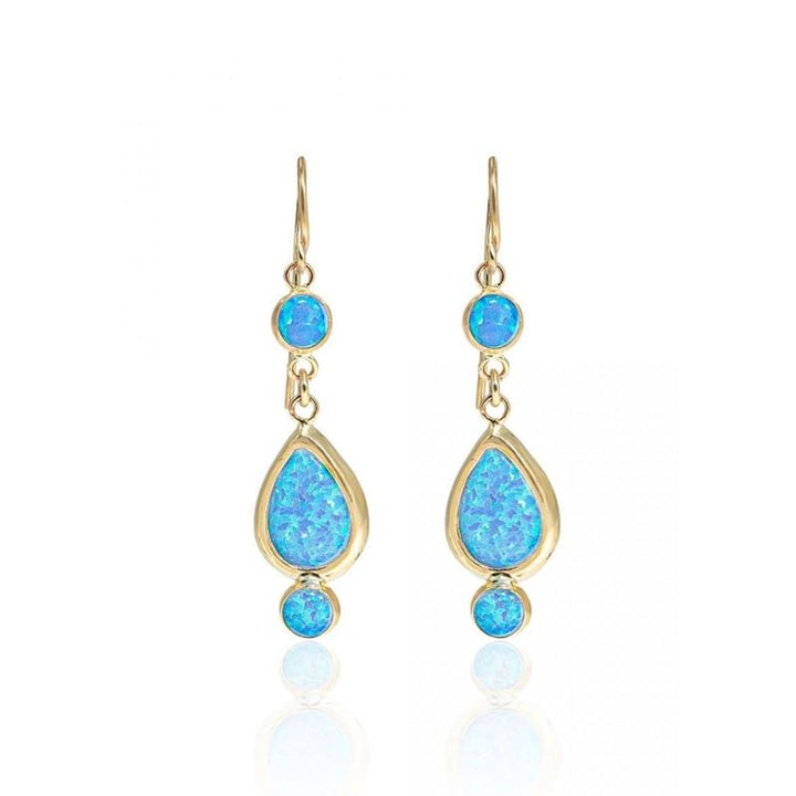 14k Solid Gold Blue Opal Dangle Earrings