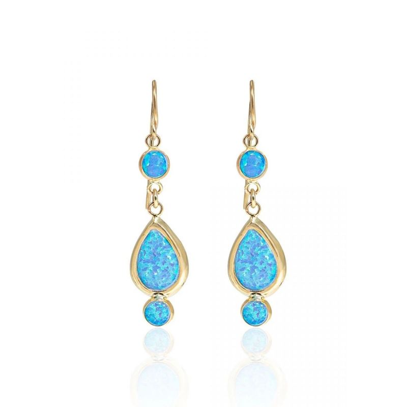 14k Solid Gold Blue Opal Dangle Earrings