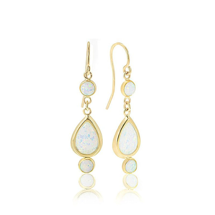 14k Solid Gold White Opal Dangle Earrings