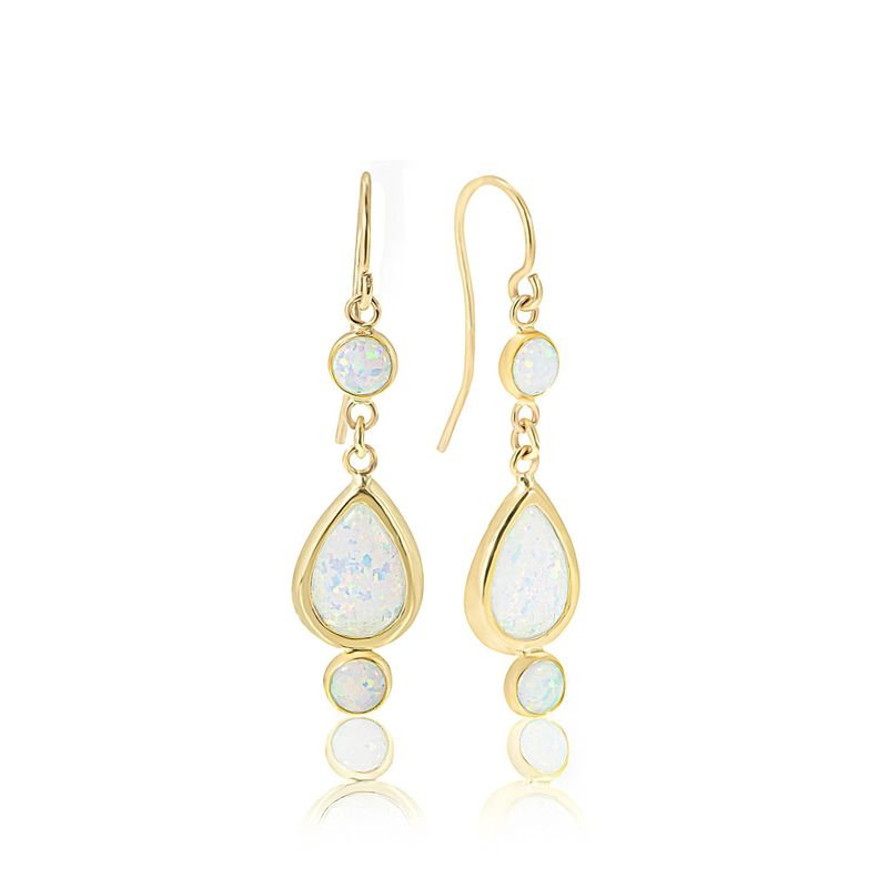 14k Solid Gold White Opal Dangle Earrings