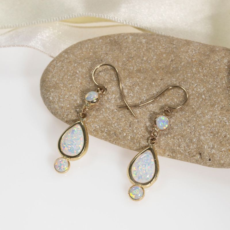 14k Solid Gold White Opal Dangle Earrings