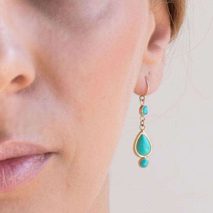 14k Solid Gold Turquoise Dangle Earrings