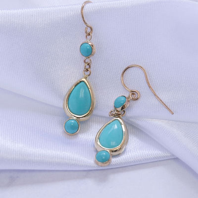 14k Solid Gold Turquoise Dangle Earrings