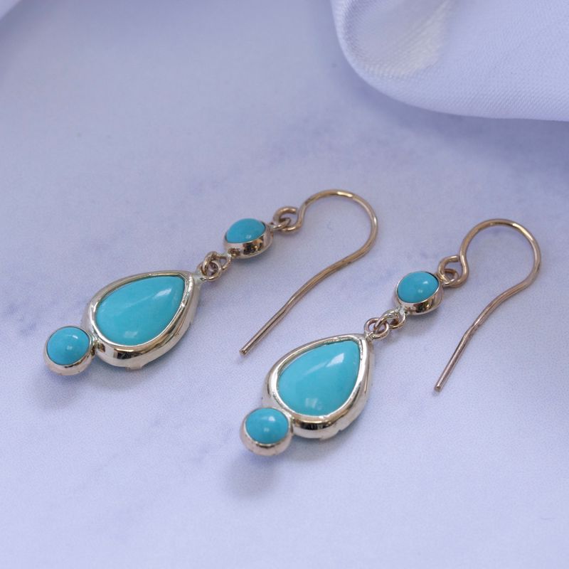 14k Solid Gold Turquoise Dangle Earrings