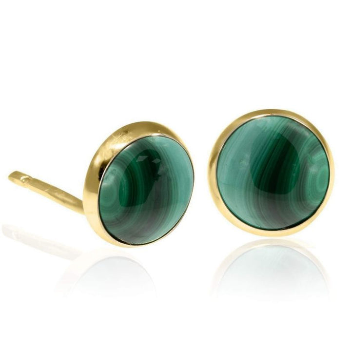 14k Solid Gold 12mm Malachite Stud Earrings With Gold Closures