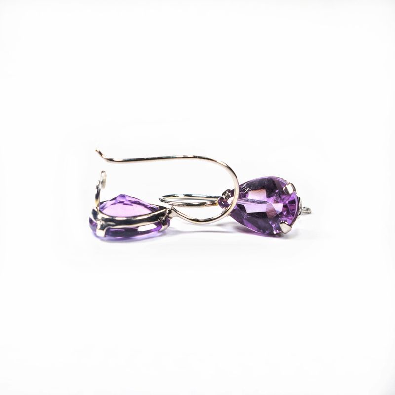 14K White Gold Amethyst Drop Shaped Dangle Earrings