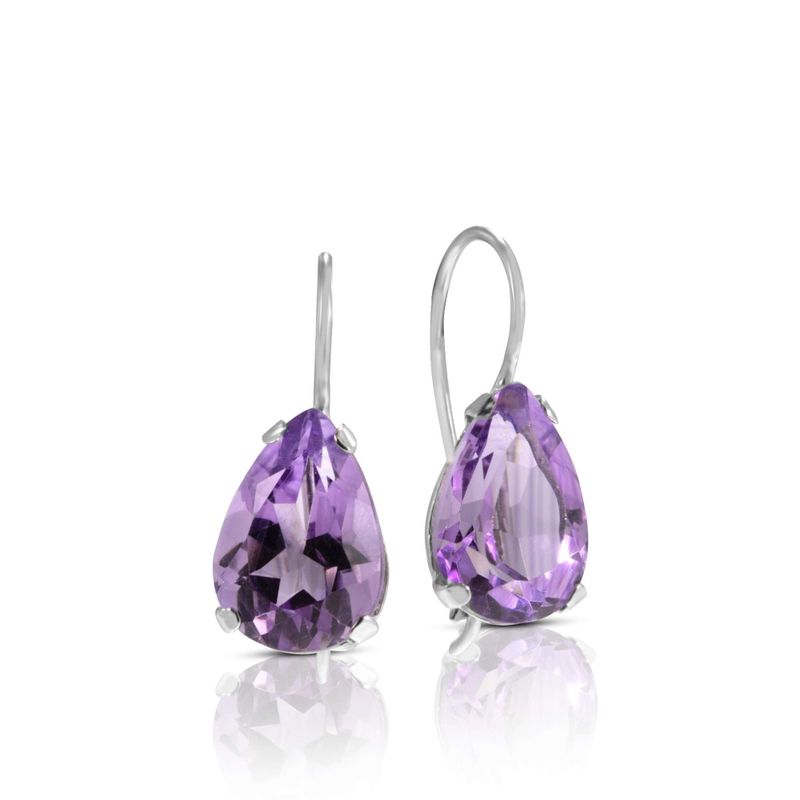 14K White Gold Amethyst Drop Shaped Dangle Earrings