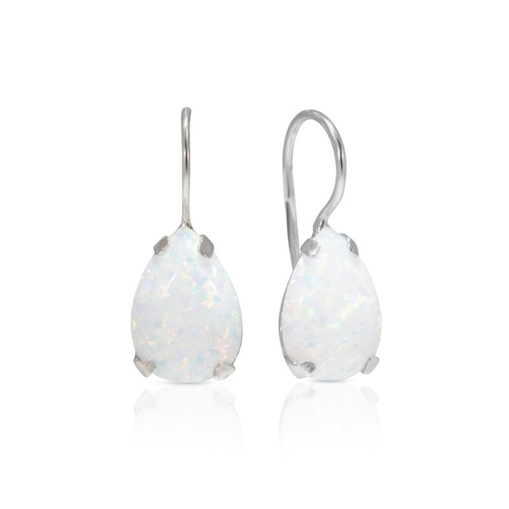 14K White Gold White Opal Drop Shaped Dangle Earrings