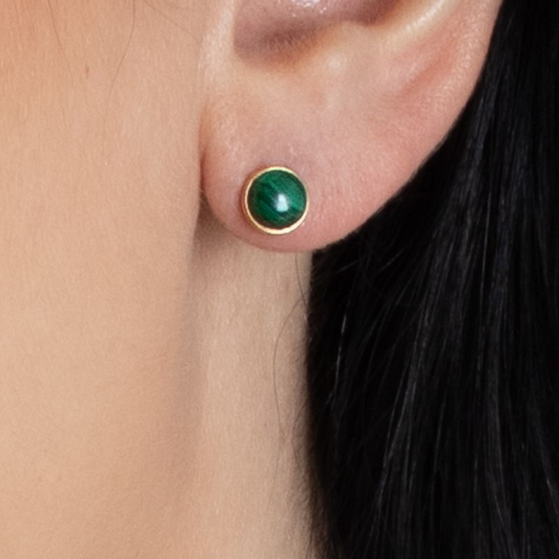 14k Solid Gold 6mm Malachite Stud Earrings With Gold Closures