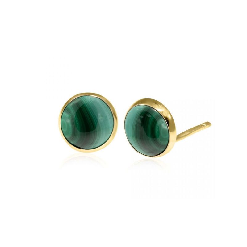 14k Solid Gold 6mm Malachite Stud Earrings With Gold Closures