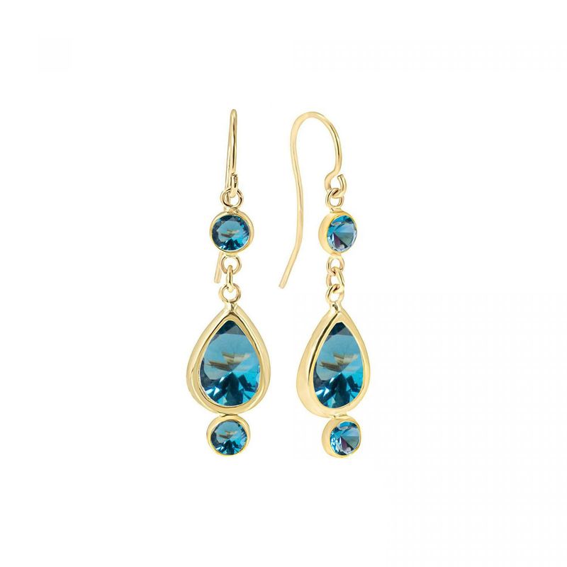14k Solid Gold Light Blue CZ Dangle Earrings